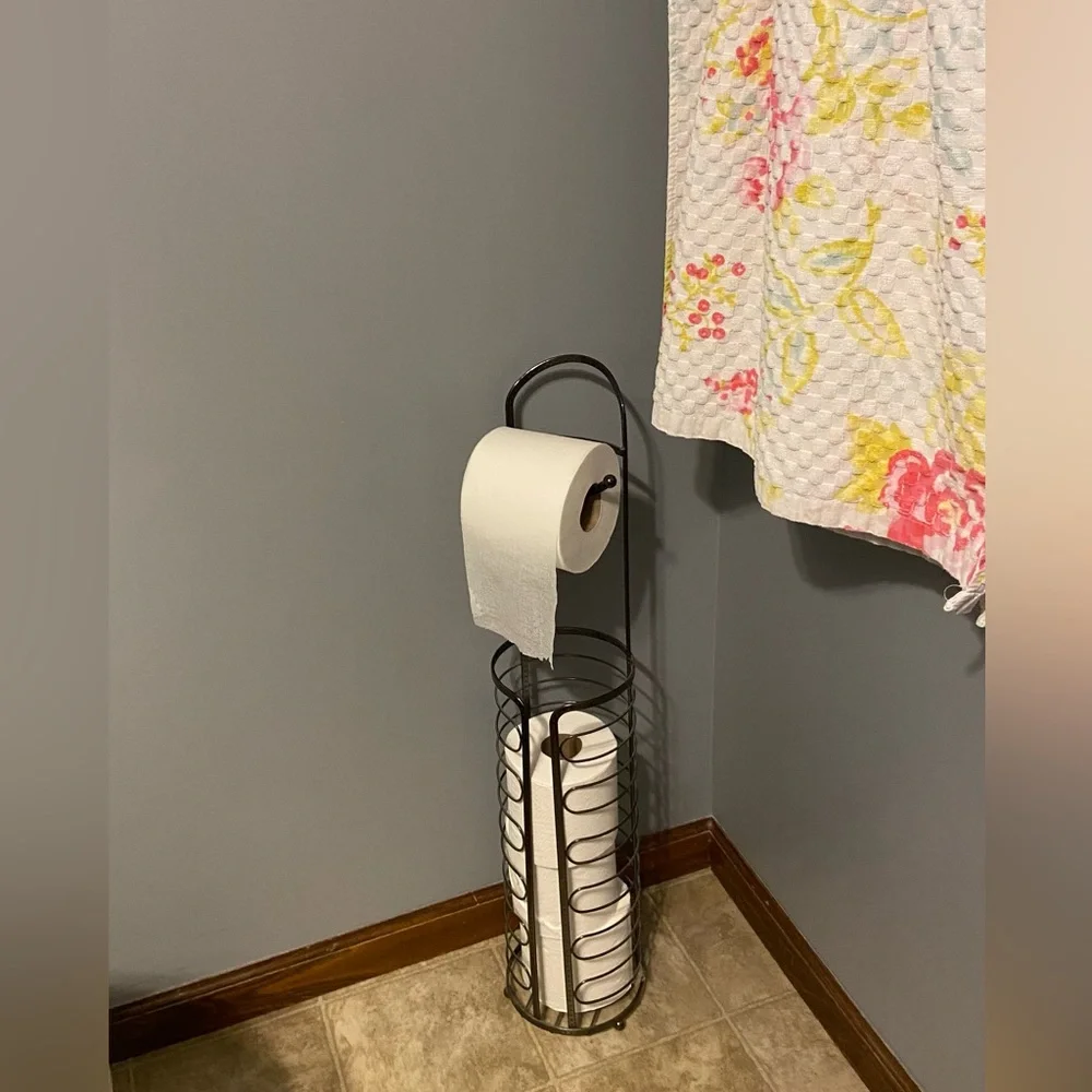 Black Metal Toilet Paper Tower- 28” Tall, Holds 4 Full TP Rolls, +One Hanging-up